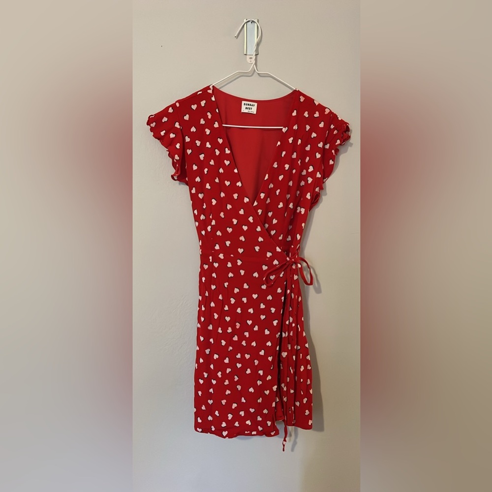 Sunday Best Red Heart Pattern Midi Dress